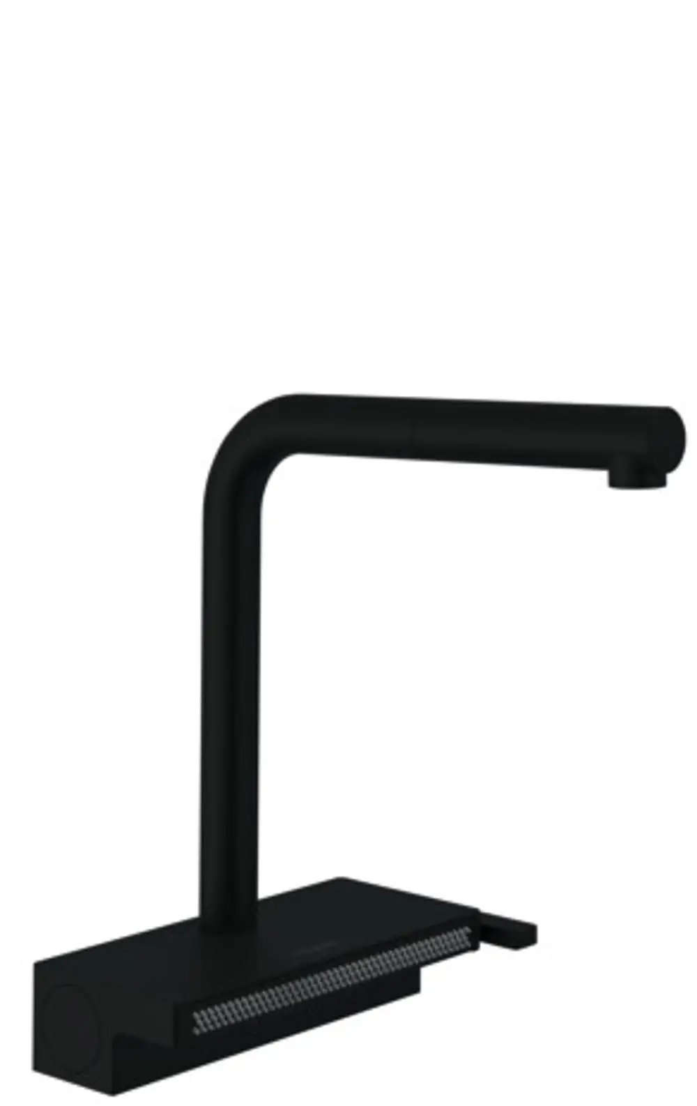 Schwarzer Spültischmischer mit Ausziehauslauf und zwei Strahlarten von Hansgrohe, geeignet für moderne Kücheninstallationen.